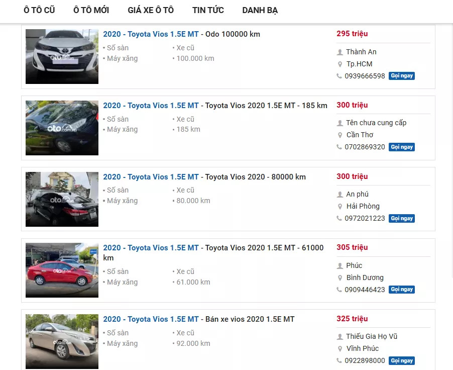Nội thất và ngoại thất Toyota Vios cũ giá khoảng 300 triệu