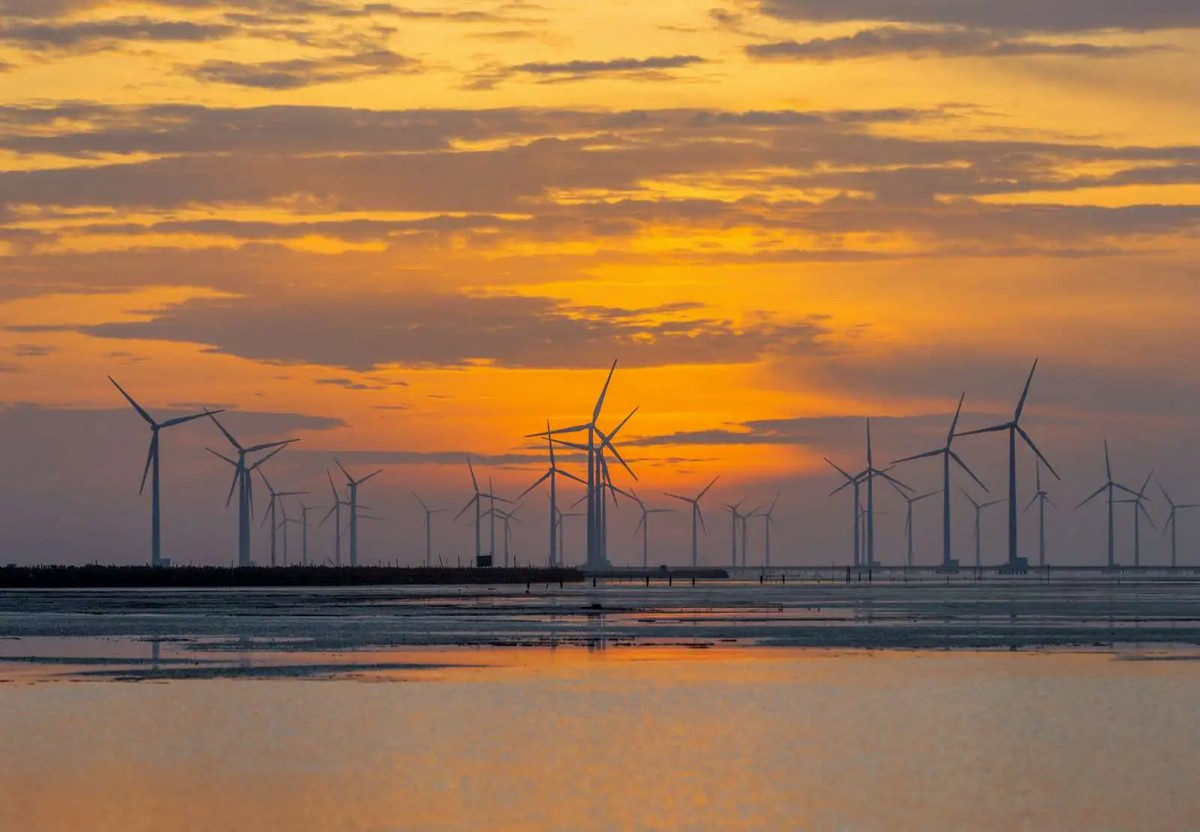 Toàn cảnh cánh đồng điện gió Bạc Liêu với những turbine khổng lồ trên biển