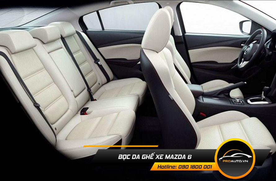 Ghế xe Mazda 6 được bọc lại bằng da cao cấp, nâng tầm sang trọng và sự thoải mái cho nội thất.