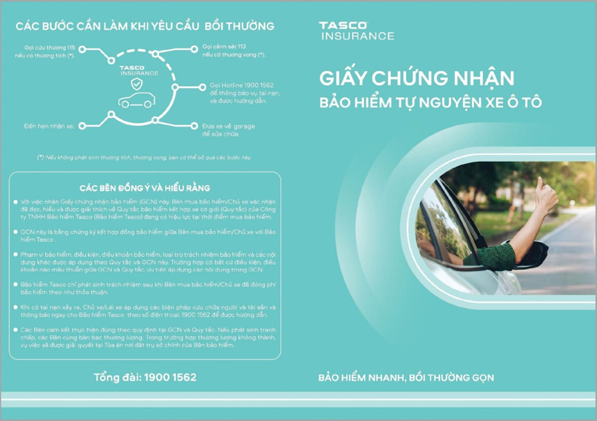 Giấy chứng nhận bảo hiểm vật chất xe ô tô tự nguyện