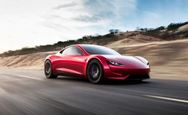 Thân xe Tesla Roadster 2025 với đường nét dập nổi và mâm hợp kim thể thao