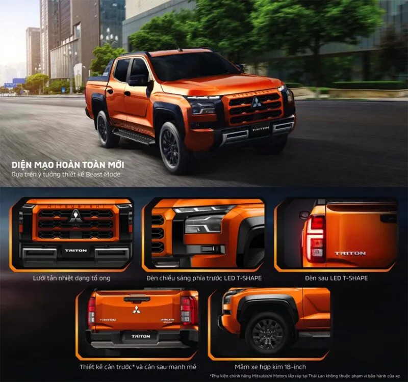 Toàn cảnh ngoại thất Mitsubishi Triton 2025 với thiết kế Beast Mode
